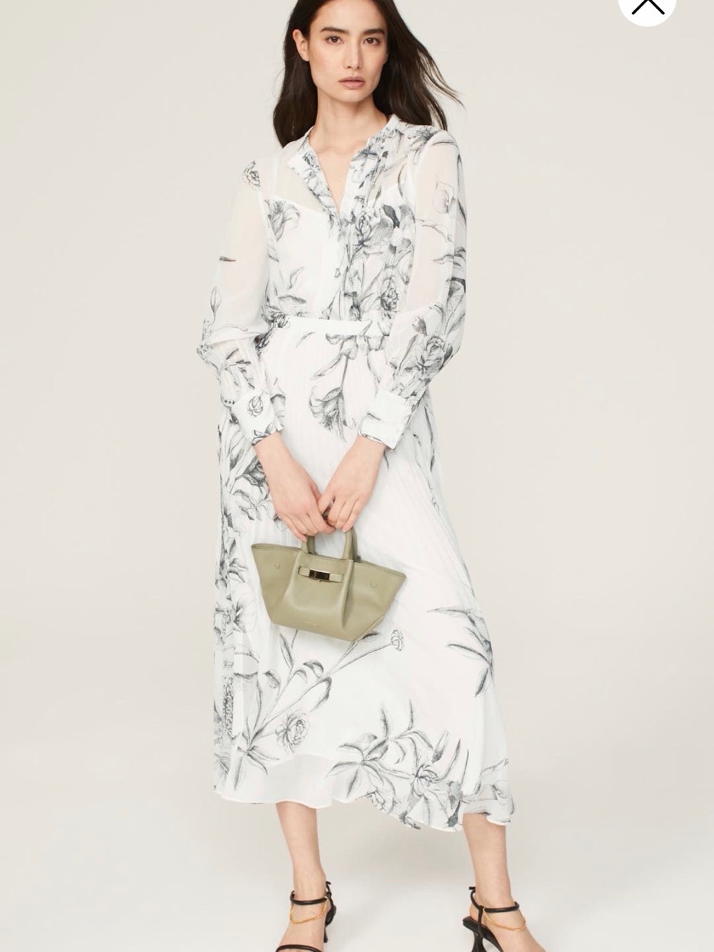 Club Monaco White Floral Print Long Sleeve Midi Dress
